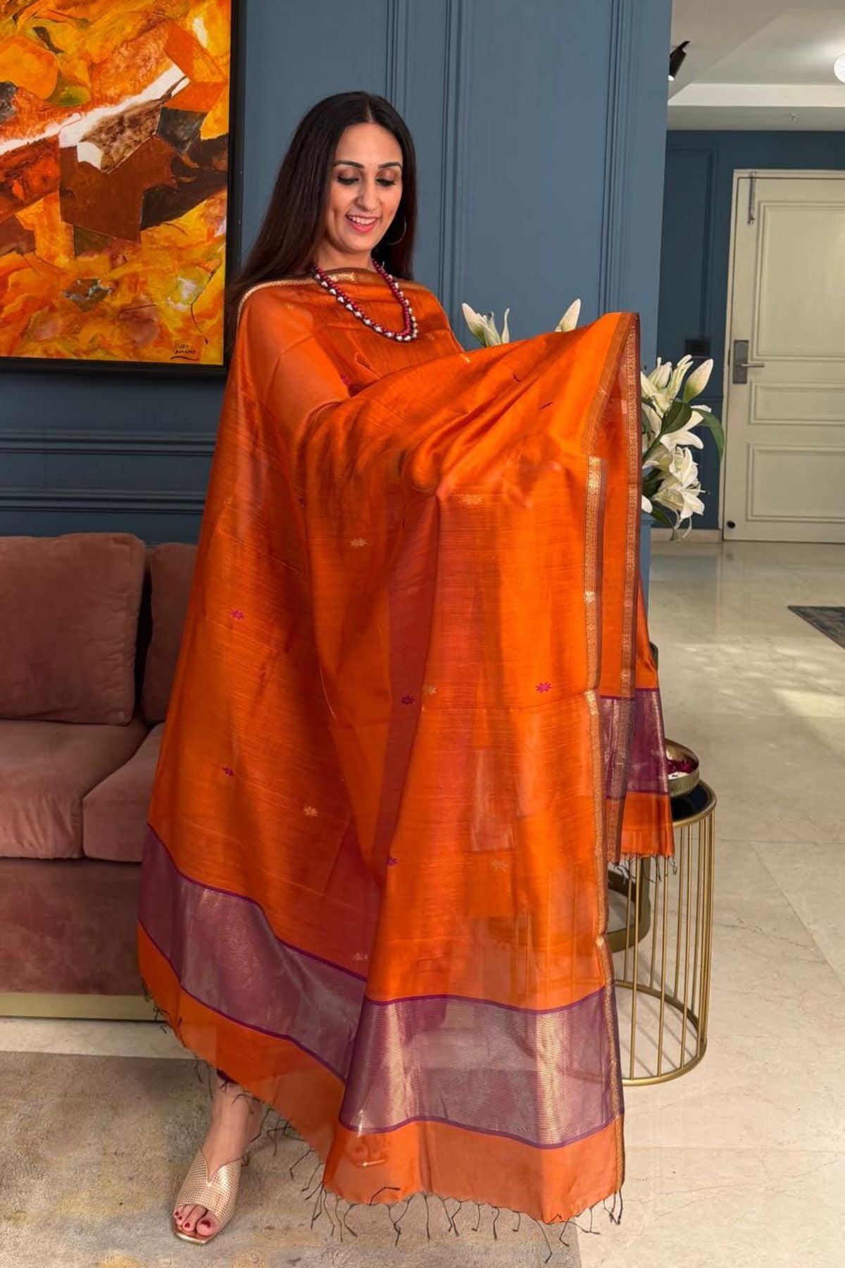 Maheshwari handloom silk by cotton kurta dupatta set